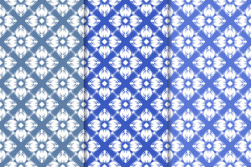 Set of blue floral designs. Vertical blue seamless patterns