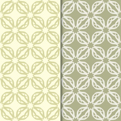 Olive green floral designs. Set of seamless patterns