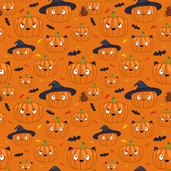 vector halloween pumpkin seamless pattern - 230181101