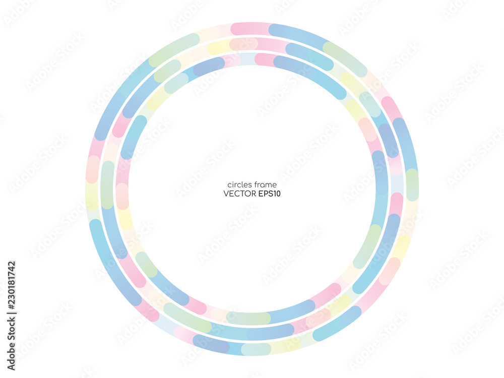 Aufkleber Abstract circle rings line frame colorful pastel colors overlay pattern isolated on white background with empty space for text. Vector background.