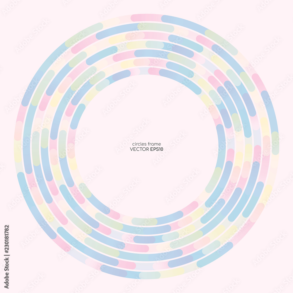 Poster Abstract circle rings line frame colorful pastel colors overlay pattern isolated on white background with empty space for text. Vector background.