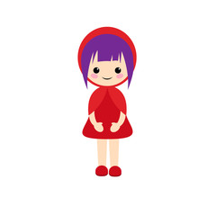 Simple vector of little red riding hood with short lilac hair and a red dress and shoes.