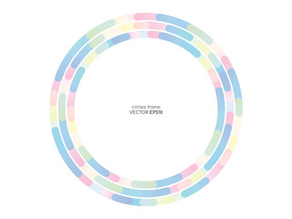 Abstract circle rings line frame colorful pastel colors overlay pattern isolated on white background with empty space for text. Vector background.