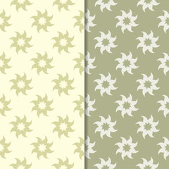 Olive green floral designs. Set of seamless patterns
