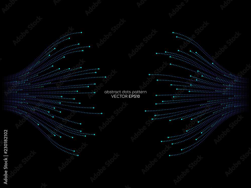 Poster vector abstract dots lines light blue and green colors on black background in concept technology, co
