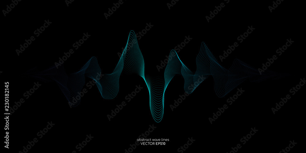 Aufkleber Abstract vector wave lines green and blue colors isolated on black background for design elements in concept technology, modern, science.
