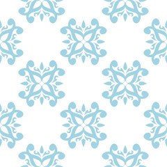 Blue floral seamless pattern on white background
