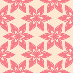 Red flowers on beige background. Ornamental seamless pattern