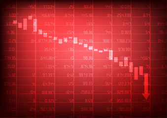 Vector : Decreasing arrow with business graph on red stock board background