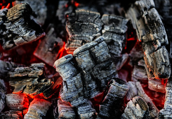 Burning coals of wood as a background