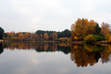 autumn landscape with lake and trees