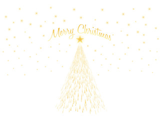 Golden light christmas tree with gold light star isolated on balck background