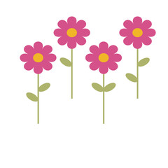 Simple vector of some pink and yellow daisies with some branches and green leaves.