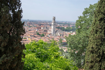 Fototapeta na wymiar Panoramic view of the city from Castel San Pietro, summer season in Verona city
