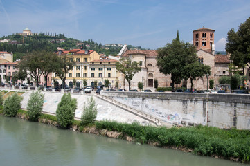 Fototapeta na wymiar Castel San Pietro view from historic part of Verona city over Adige river