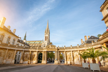 Citysape view on the old town with Saint Epvre cathedral in Nancy city, France