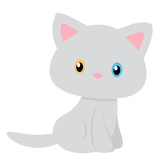 Vector of a simple and pretty gray cat with different colored eyes.