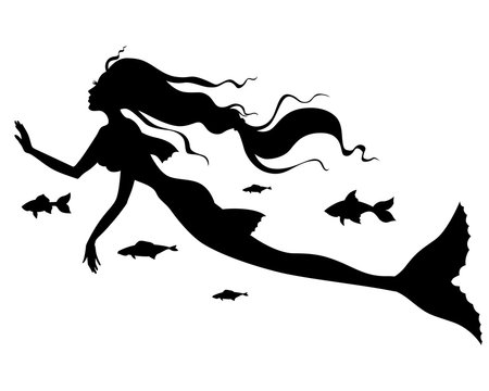 Silhouette of mermaid with fish