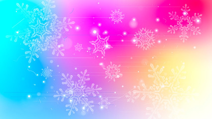 Fototapeta na wymiar Snowflakes and festive lights - vector background with beautiful snowflakes that merrily shine and shimmer in color space