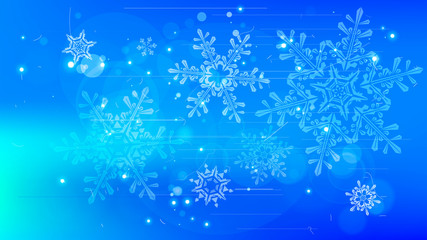 Naklejka na ściany i meble Snowflakes and festive lights - vector background with beautiful snowflakes that merrily shine and shimmer in color space