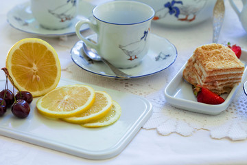 Tea porcelain service. Table setting