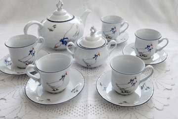 Tea porcelain service. Table setting