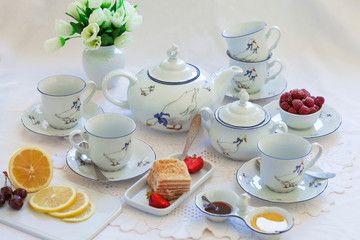 Tea porcelain service. Table setting