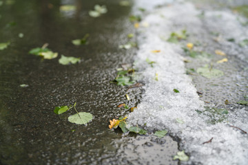 steet covered with hailstones after hailstorm
