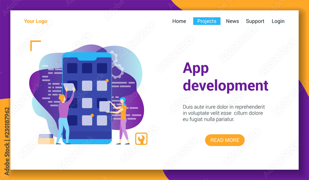 Poster flat design concept on applications development theme. vector illustration mock-up for website and m