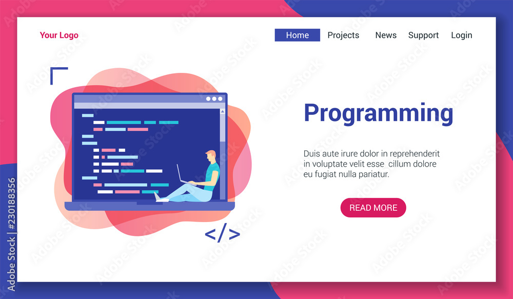 Poster flat design concept on programming theme. vector illustration mock-up for website and mobile website