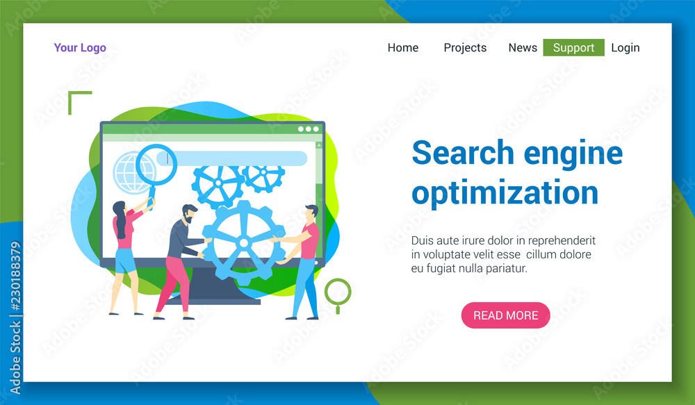 Poster flat design concept on search engine optimization theme. vector illustration mock-up for website and