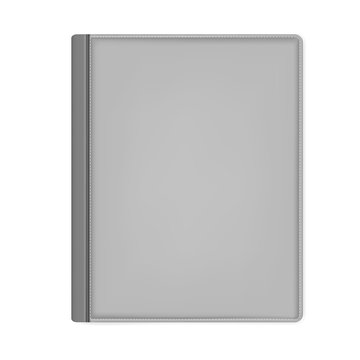 Gray hardcover leather notebook front cover top view, mockup
