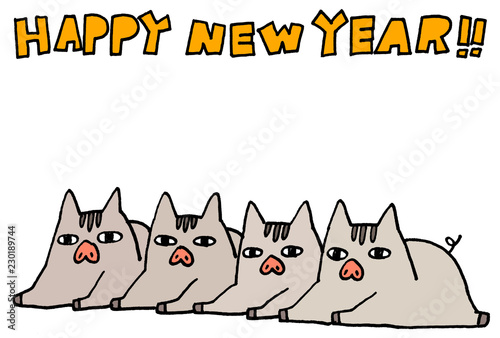 シンプルな猪 いのしし イノシシ の亥年用イラスト年賀状 Wall Mural Meg