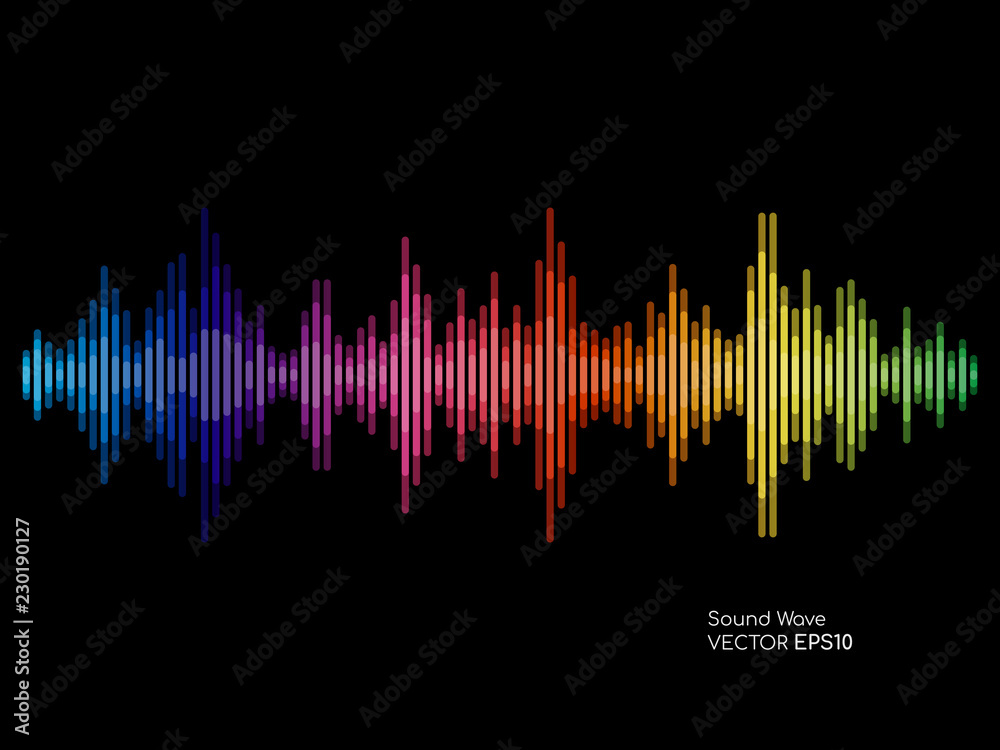 Wall mural vector sound waves dynamic colorful light flow on black background for music concept background.