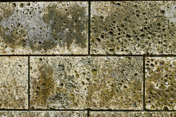 The texture of stone walls. Moss brick texture