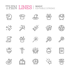 Collection of magic related line icons. Editable stroke