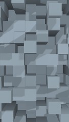 Abstract gray elegant cube geometric background. Chaotically advanced rectangular bars. 3D Rendering, 3D illustration