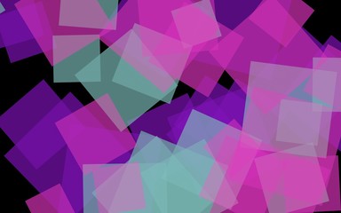 Obraz premium Multicolored translucent squares on dark background. Pink tones. 3D illustration