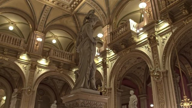 Luxurious interiors of the Vienna state Opera. Austro-Hungarian Empire. Dolly shot