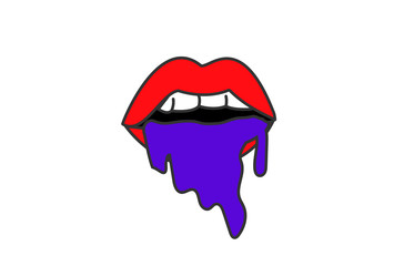 Vector of a red woman lips showing teeth with a lilac drool.