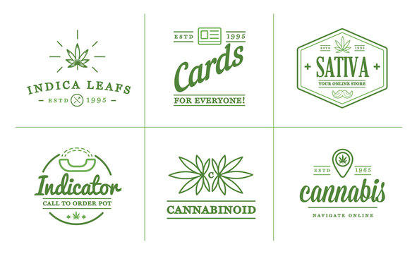 Set of Medical Cannabis Marijuana Sign or Label Template in Vector. Can be used as a Logotype.