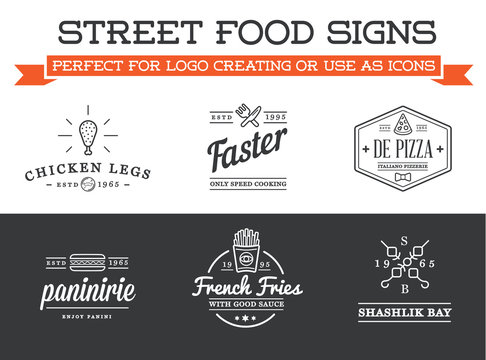 Set of Vector Street Food Fastfood Signs with Icons can be used as Logo or Icon in premium quality