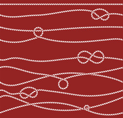 Vector Marine Rope and Knot Seamless Pattern. White rope ornament and nautical knots. For fabric, wallpaper, wrapping.