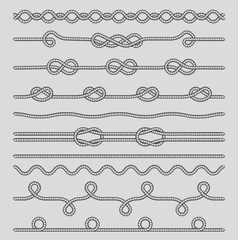 Fototapeta premium Set of Rope and knots. Decorative elements. Vector illustration collection.