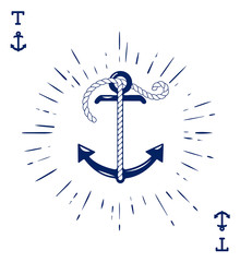 Vintage Label with an Anchor and Letter made of Ship Rope. Apparel t-shirt or Poster Design. Logotype Monogram with Playing Cards Style. Vector illustration.