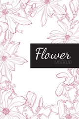 Invitation wedding card with flowers. Blossom magnolia for you personal marriage design. Magnolia flower pattern. Floral theme for book cover. Pink background.