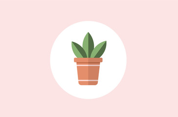 Vector of a flowerpot with two decorative stripes and a plant.