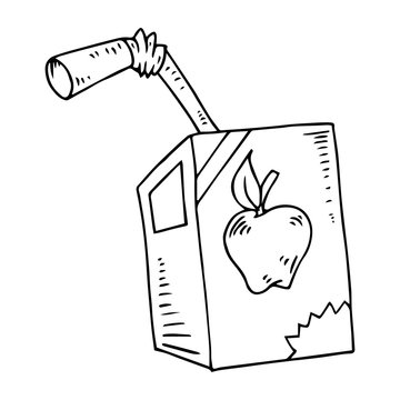 recommend clip art: Apple juice. Vector illustration of apple juice in carton with a straw. Hand drawn packet of apple juice with a straw.