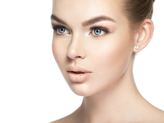 Obraz premium Closeup portrait of a young woman emotionless.