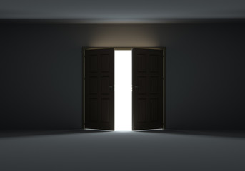 Doors opening to show bright light in the darkness